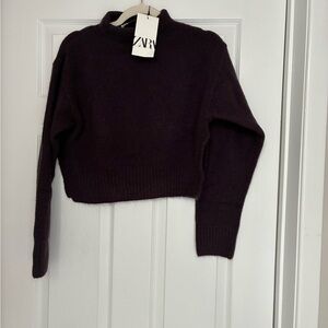ZARA Women's Mock Neck Sweater - Dark Brown NWT